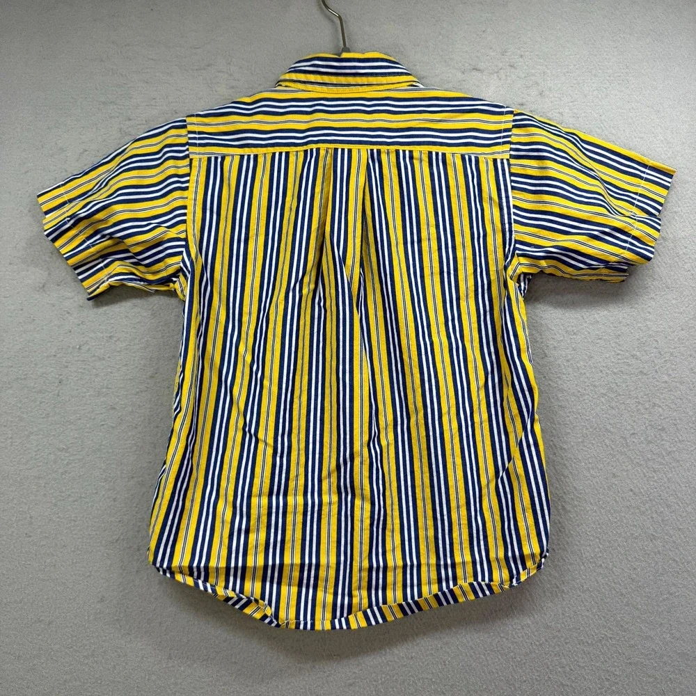 Ralph Lauren Casual Shirt Boys 6 Blue Yellow Striped Pony Oxford Button Down